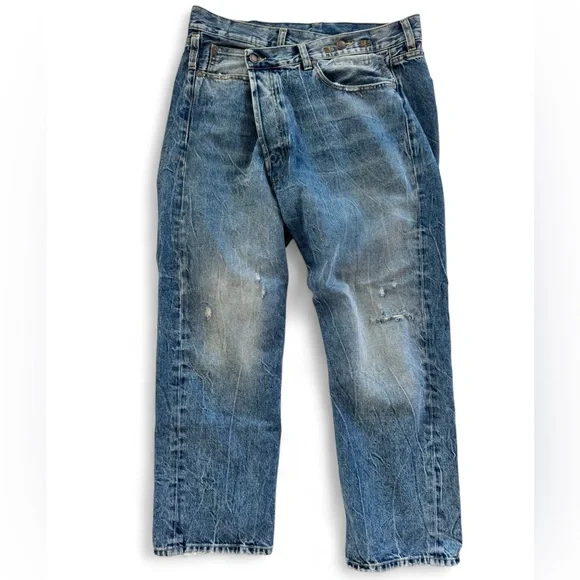 R13 Blue Relaxed Fit Jeans with Vintage Distressing
